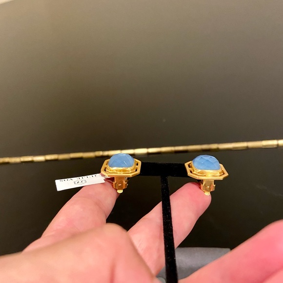JULIE VOS. NWT Authentic Geneva Chalcedony Blue Clip Statement Earrings. - Picture 9 of 14